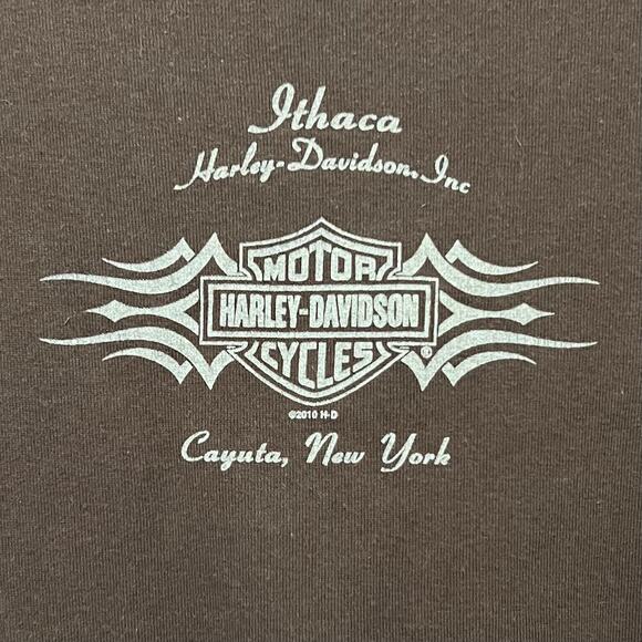 Harley Davidson Ladies Cut Brown Metallic Graphic Tee Ithaca HD Cayuta, NY Large - Picture 5 of 6